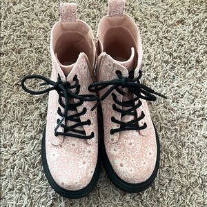 Floral Pink Lace-Up Boots